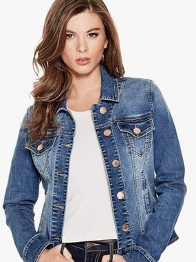 GUESS Denim Jacket Jeanologia EIM Sustainable Blue Indigo Women's Size M EUC